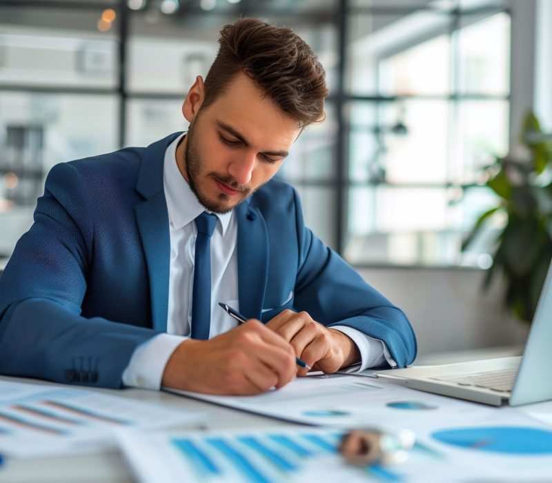 young-male-manager-auditing-financial-report-desk-his-workplace-modern-office